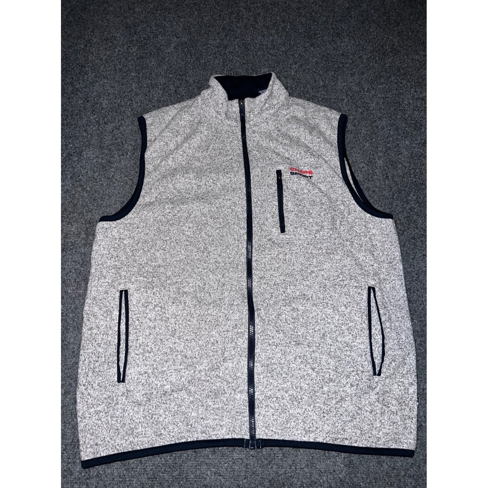 Chaps Sport Mens Gray Sweater Fleece Full Zip Vest Size Large L Gray Marl